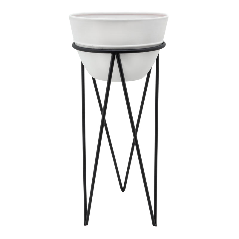 S/2 12/14 METAL PLANTER, WHT/BLK