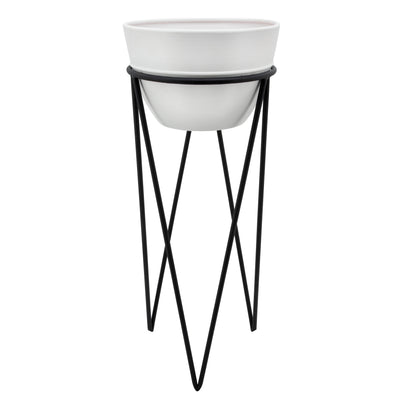 S/2 12/14 METAL PLANTER, WHT/BLK