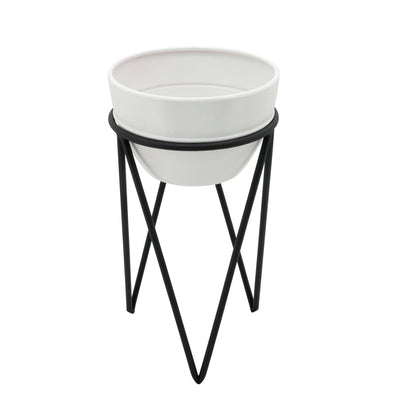 S/2 12/14 METAL PLANTER, WHT/BLK