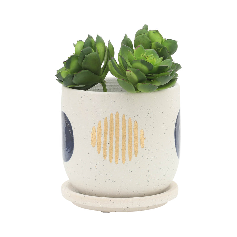 S/2 5/6 Funky Planter W/ Saucer, White