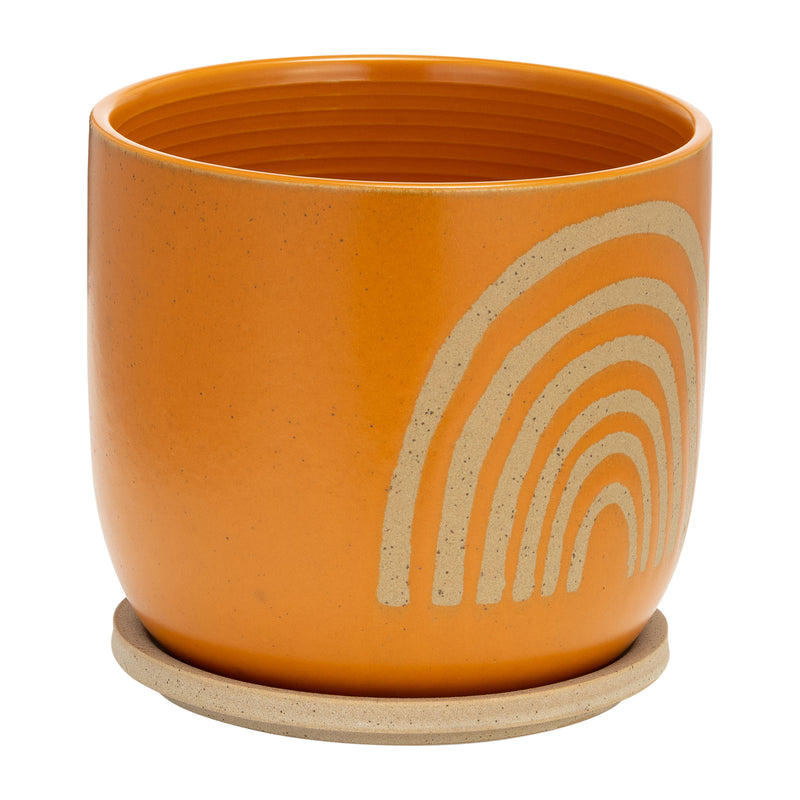 Cer, 8 Arch Planter W/ Saucer, Orange