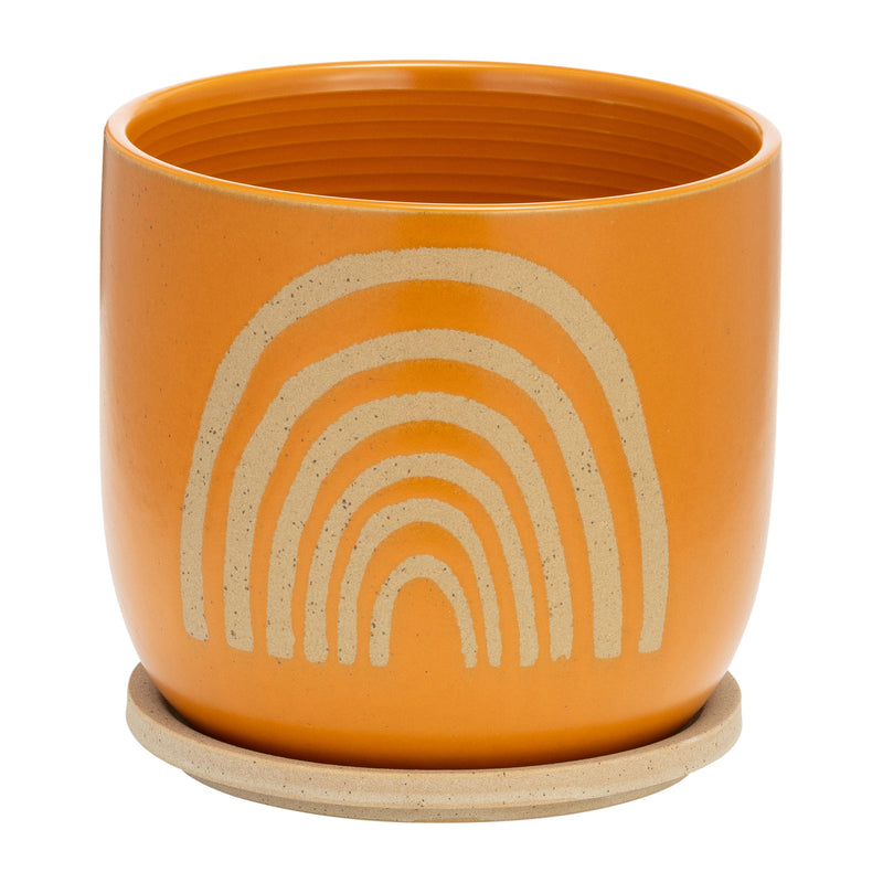 Cer, 8 Arch Planter W/ Saucer, Orange