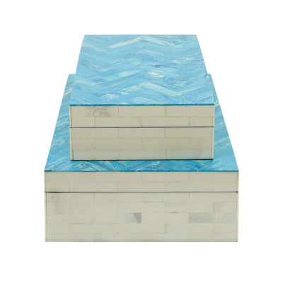 RESIN S/2 HERRINGBONE BOXES, BLUE