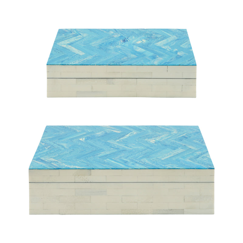 RESIN S/2 HERRINGBONE BOXES, BLUE