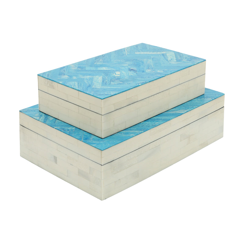 RESIN S/2 HERRINGBONE BOXES, BLUE