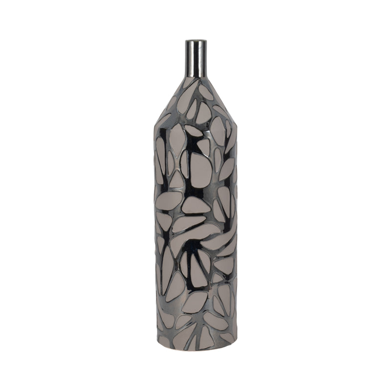 28 Solvay Oversized Tribal Vase, Blk Pearl Metllc