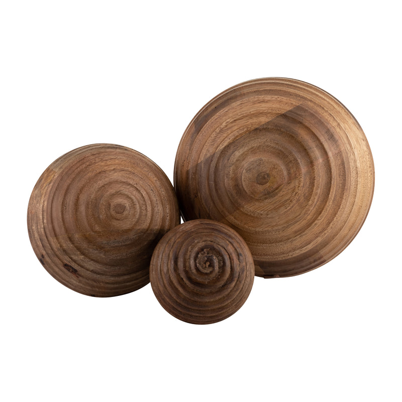 4 WOODEN ORB W/ RIDGES, NATURAL