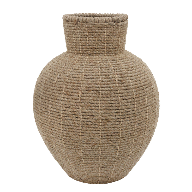 METAL 18 VASE WITH JUTE ROPE, BROWN