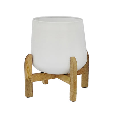 S/3 METAL 9/10/12 PLANTER W/ WOOD STAND, WHITE