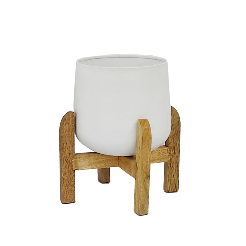 S/3 METAL 9/10/12 PLANTER W/ WOOD STAND, WHITE