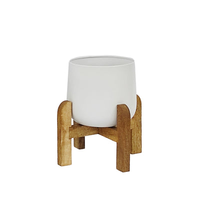 S/3 METAL 9/10/12 PLANTER W/ WOOD STAND, WHITE