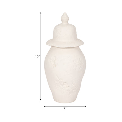 16x8 Cast Stone Finish Temple Jar, White