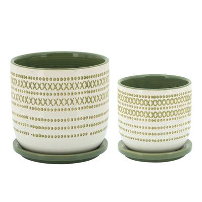 CER, 5 PLANTER W/ SAUCER, OLIVE