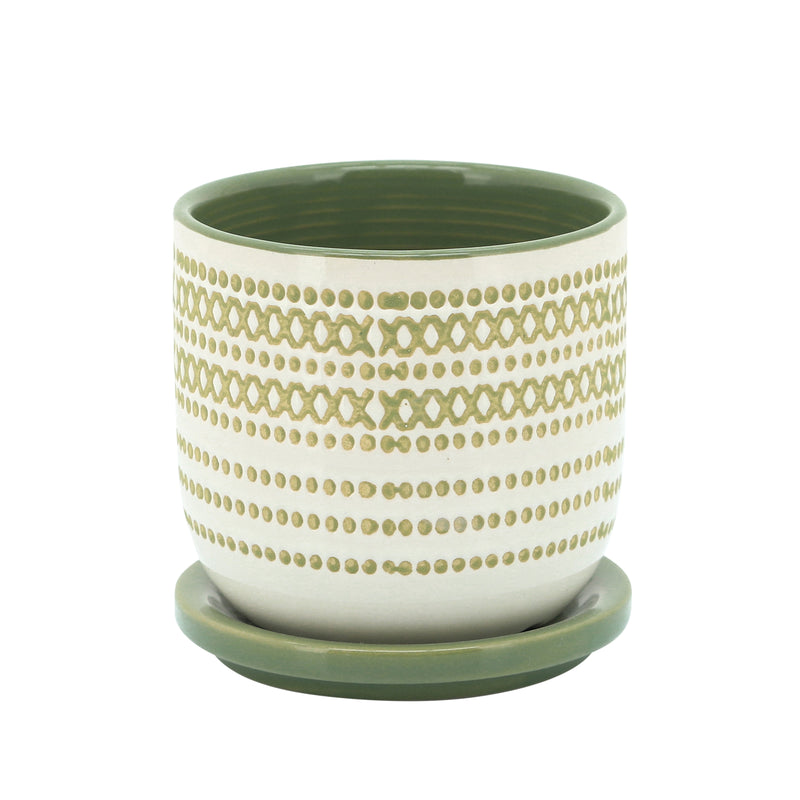 CER, 5 PLANTER W/ SAUCER, OLIVE