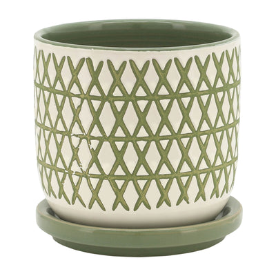 CER, 5 X-PLANTER W/ SAUCER, OLIVE