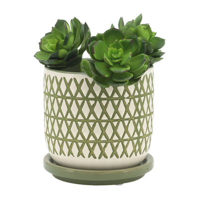 CER, 5 X-PLANTER W/ SAUCER, OLIVE