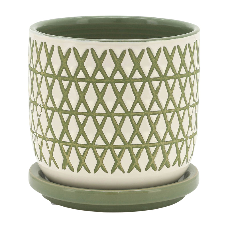 CER, 5 X-PLANTER W/ SAUCER, OLIVE