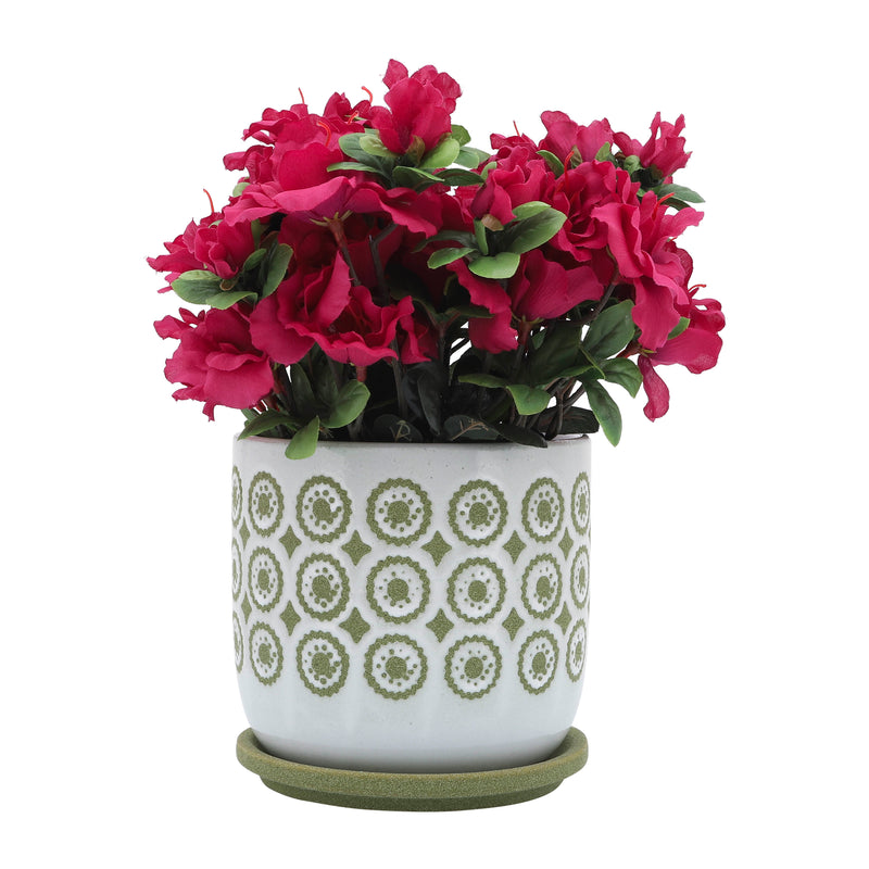 CER, 6 CIRCLES PLANTER W/ SAUCER, OLIVE