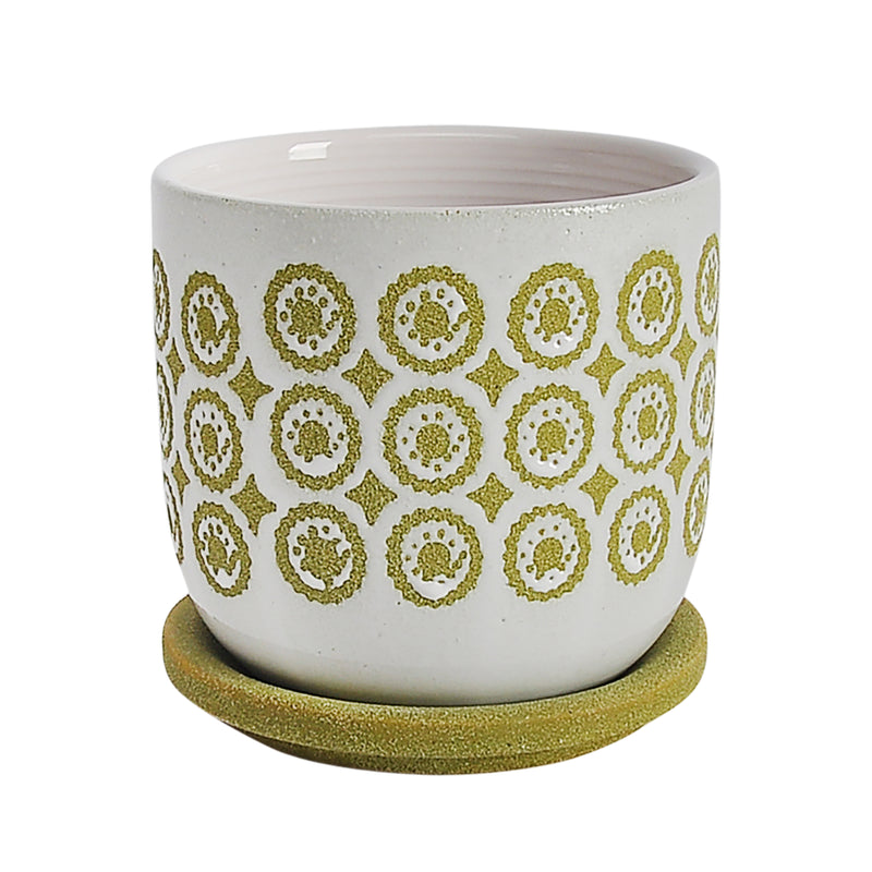 CER, 6 CIRCLES PLANTER W/ SAUCER, OLIVE