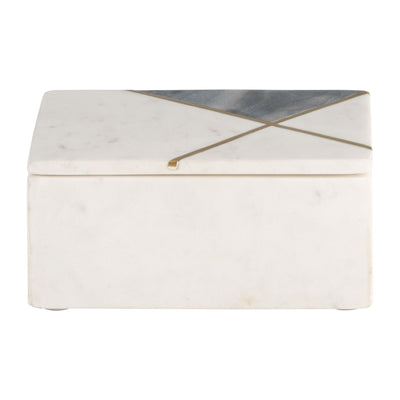 MARBLE, 7X5 RECTANGULAR BOX BRASS INLAY, WHITE