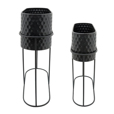 METAL, S/2 20/24 OVAL PLANTERS, BLACK