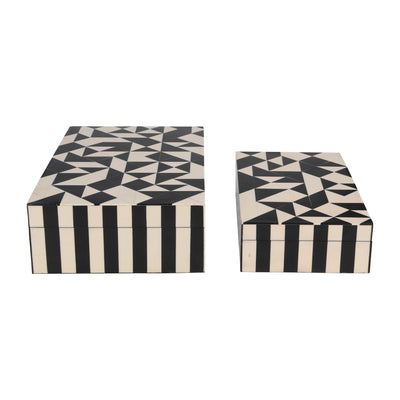 Resin, S/2 10/12 Harlequin Boxes, Black/White