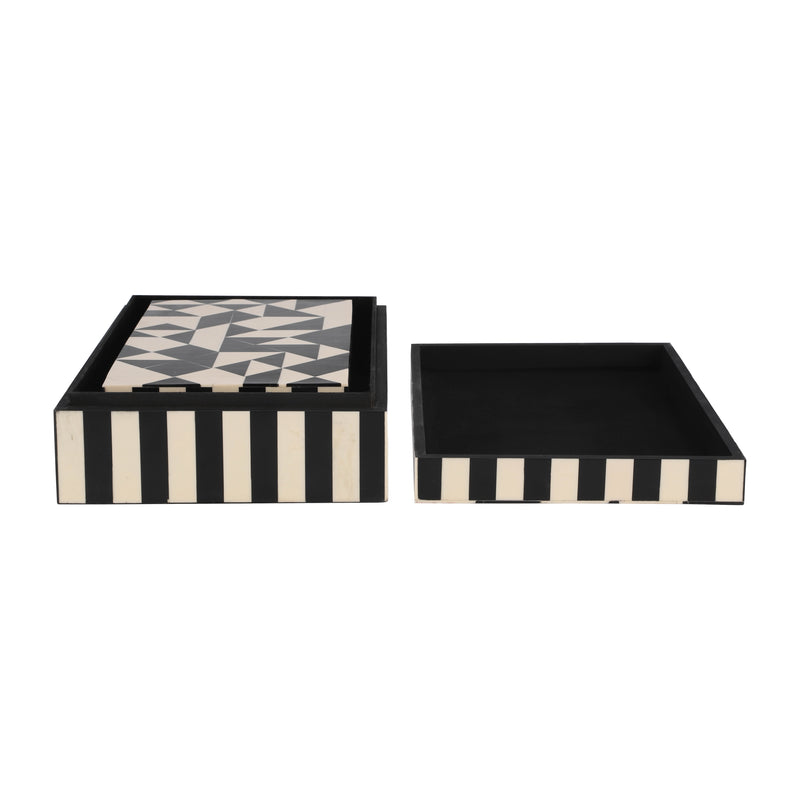 Resin, S/2 10/12 Harlequin Boxes, Black/White