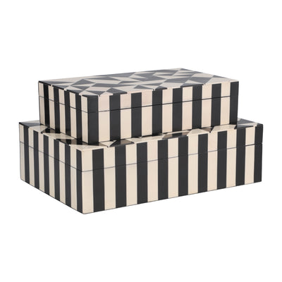 Resin, S/2 10/12 Harlequin Boxes, Black/White