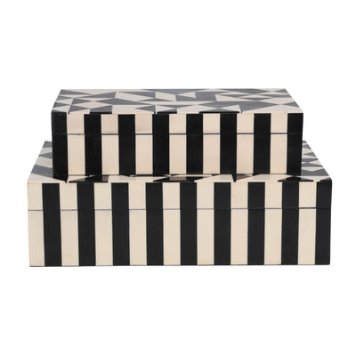 Resin, S/2 10/12 Harlequin Boxes, Black/White