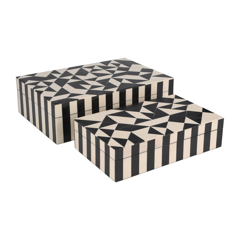 Resin, S/2 10/12 Harlequin Boxes, Black/White