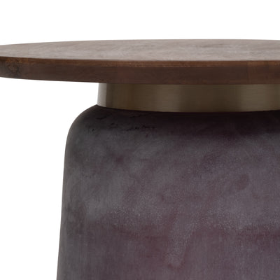 Wooden Top, 22H Side Table, Gls Base, Purple