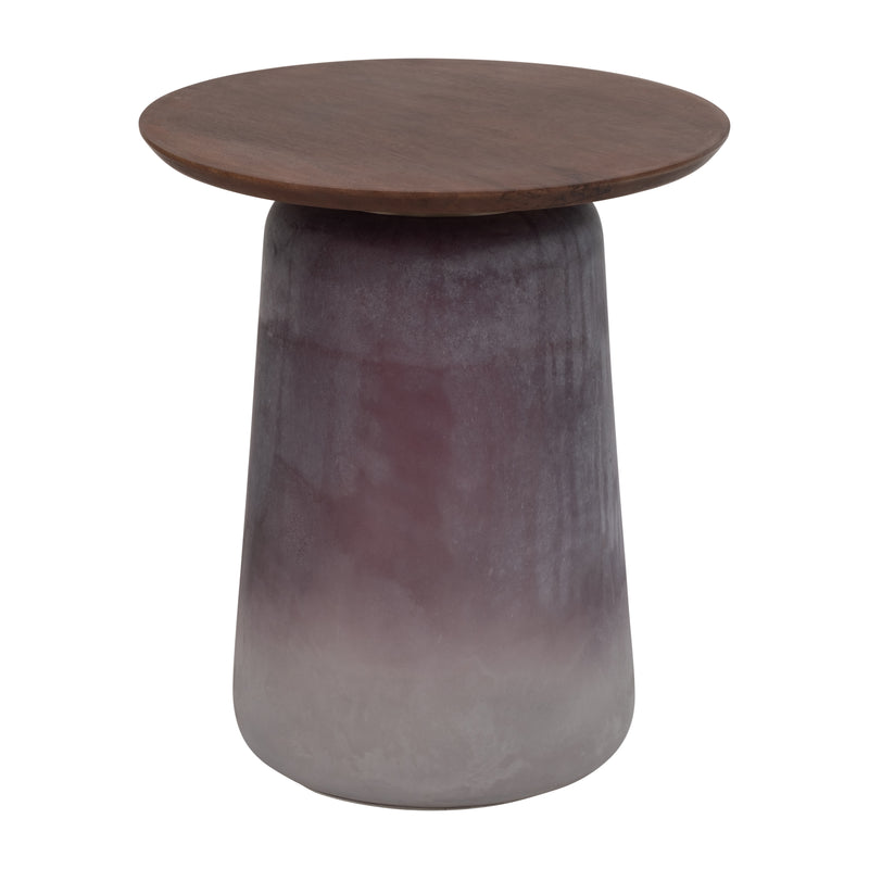 Wooden Top, 22H Side Table, Gls Base, Purple