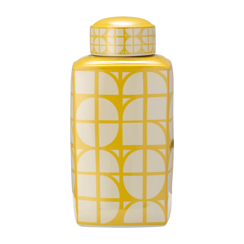 CER, 18H SQUARE JAR W/ LID, YELLOW/COTTON