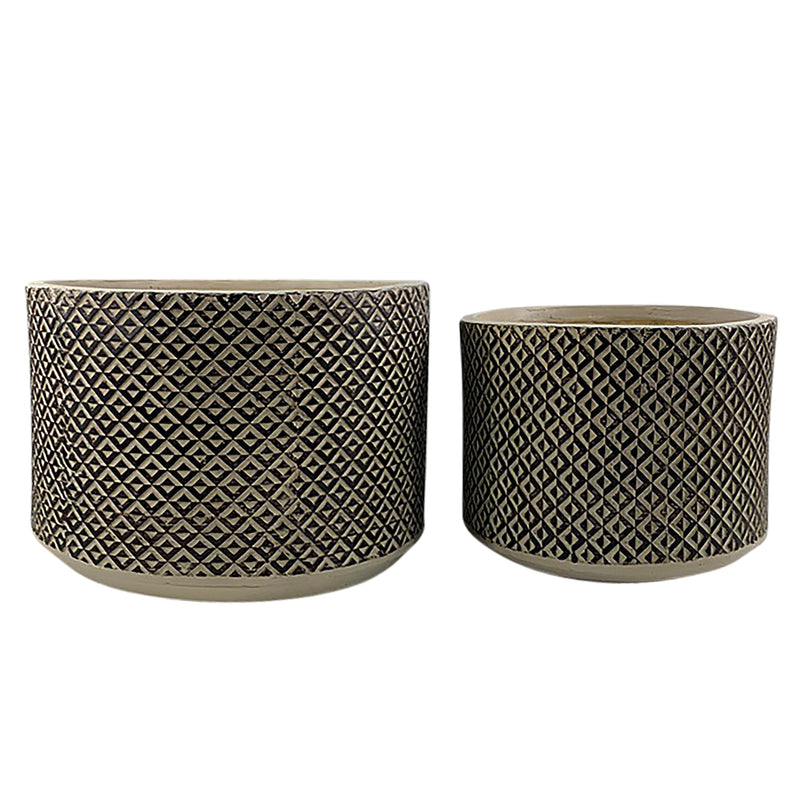 RESIN, S/2 10/13D TRIBAL PLANTERS, BROWN