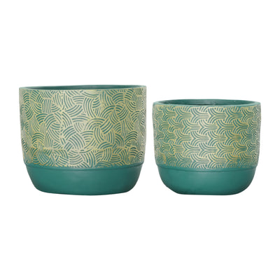 Resin, S/2 10/13D Swirl Planters, Green/Gold