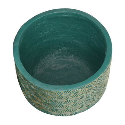 Resin, S/2 10/13D Swirl Planters, Green/Gold