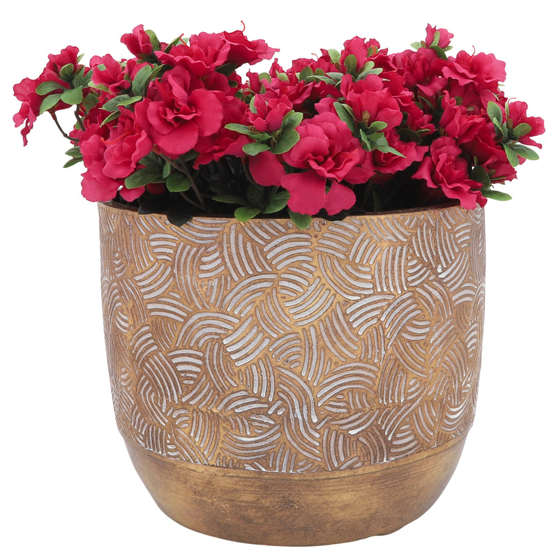 RESIN, S/2 10/13D SWIRL PLANTERS, GOLD