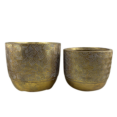 RESIN, S/2 10/13D SWIRL PLANTERS, GOLD