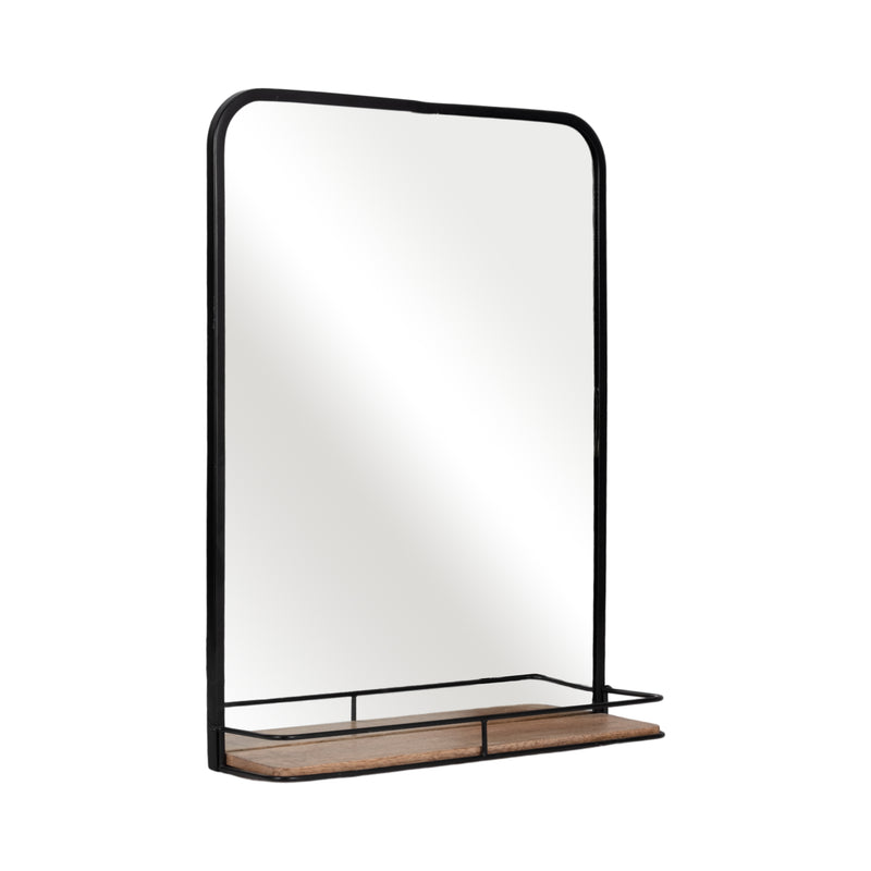 METAL, 18X24  MIRROR W/ FOLDING SHELF, BLACK/BROWN