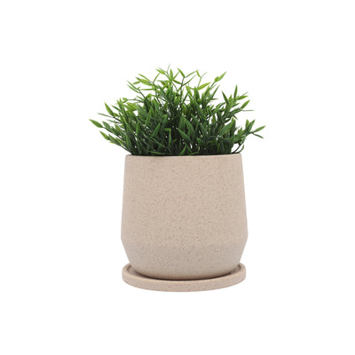 Cer, S/2 7/10D Planters W/ Saucer, Tan