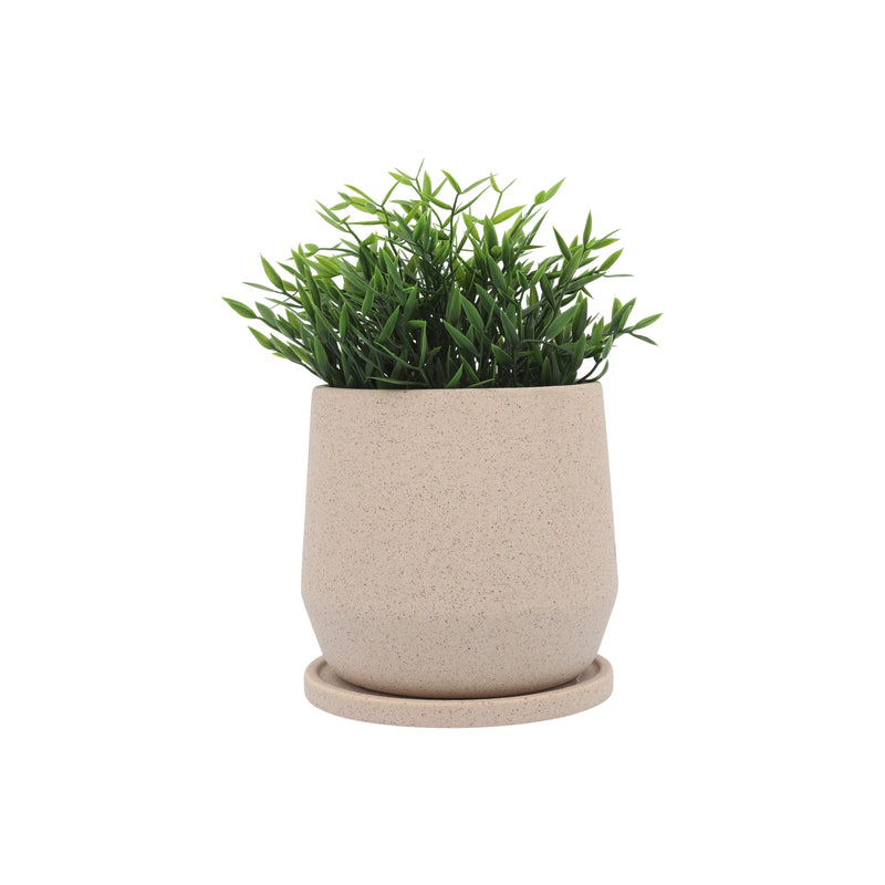 Cer, S/2 7/10D Planters W/ Saucer, Tan