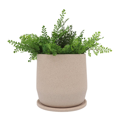 Cer, S/2 7/10D Planters W/ Saucer, Tan