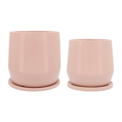 Cer, S/2 7/10D Planters W/ Saucer, Blush