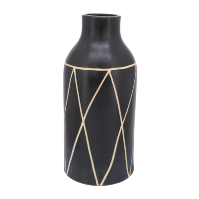 CER, 16H TRIBAL VASE, BLACK