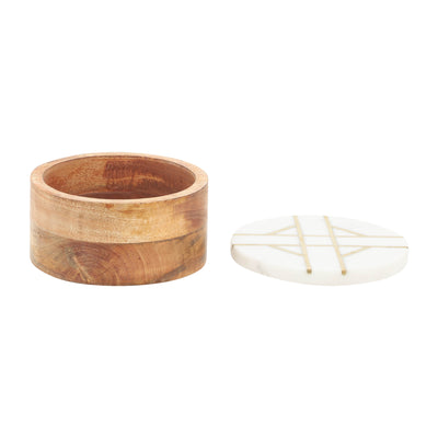 WOOD, 6D ROUND BOX WITH WHITE MARBL