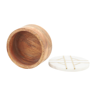 WOOD, 6D ROUND BOX WITH WHITE MARBL