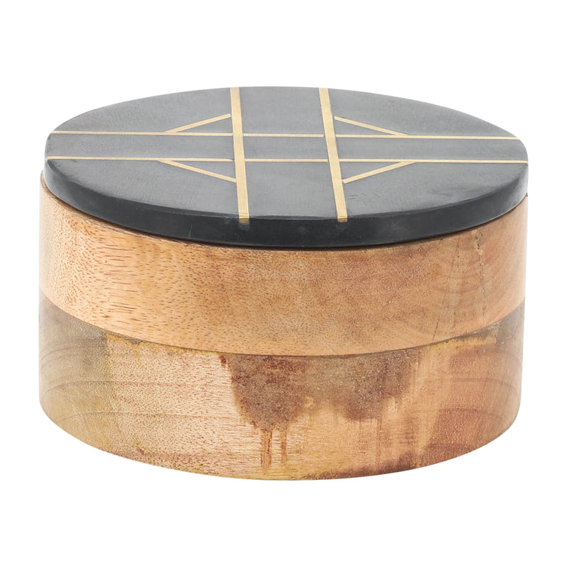 WOOD, 6D ROUND BOX WITH BLACK MARBL