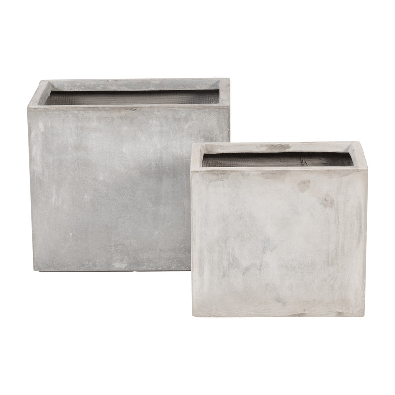 Resin, S/2 16/20D Nested Square Planters, Lt. Gra