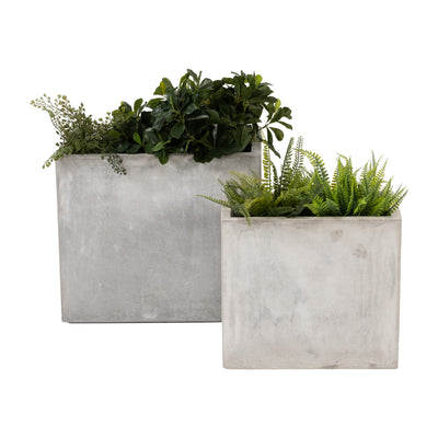 Resin, S/2 16/20D Nested Square Planters, Lt. Gra