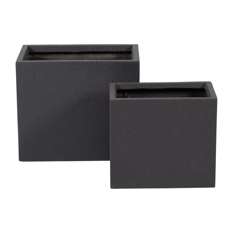 Resin, S/2 16/20D Nested Square Planters, Dk. Gra